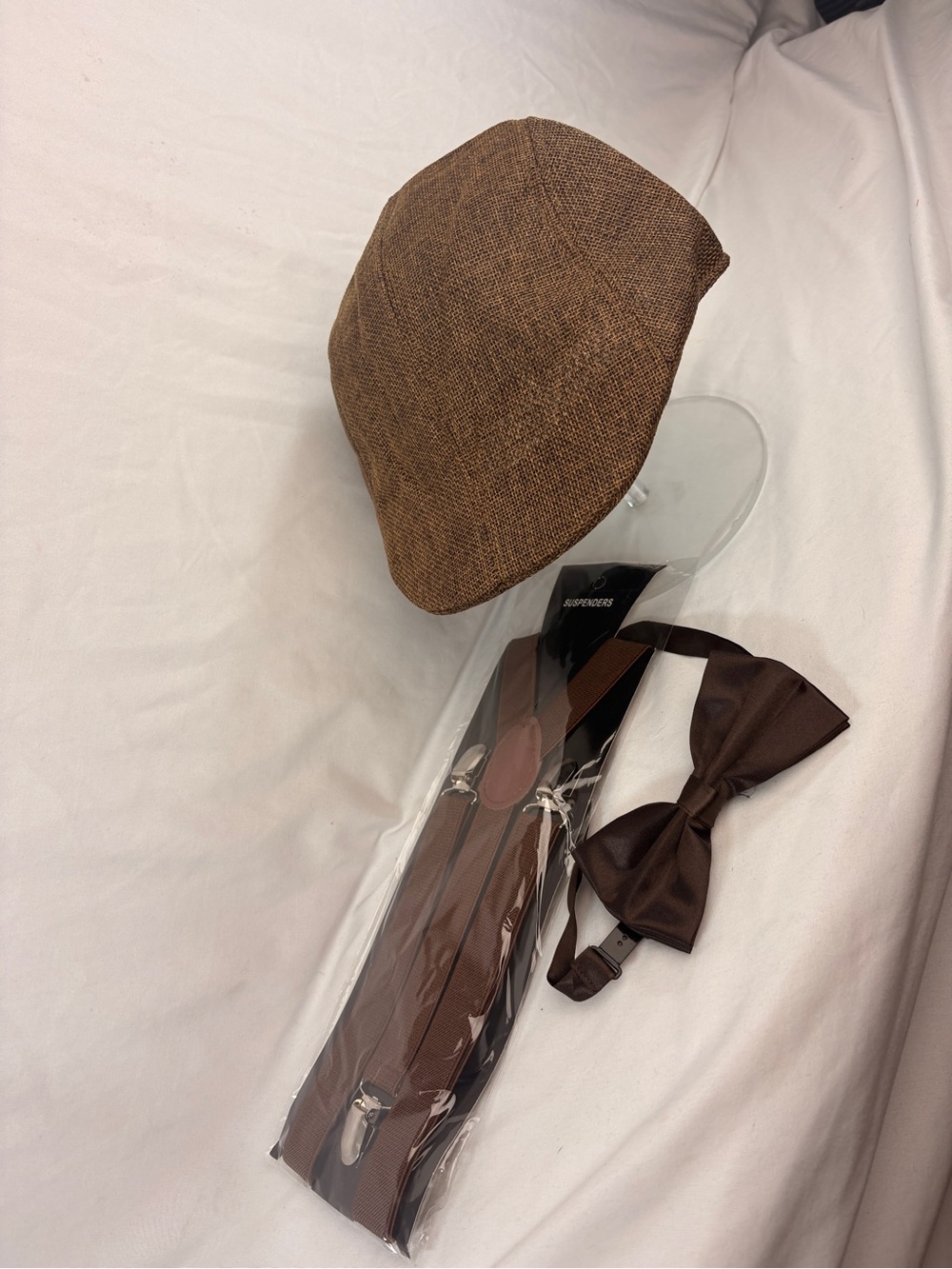 Classic Brown Tweed Flat Cap with Matching Brown Bow Tie